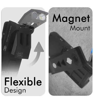 Schwenkbarer Leuchtkopf und Magnetbefestigung