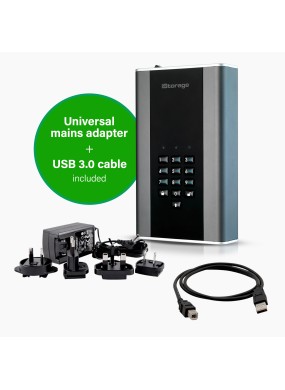 diskAshur DT2 mit Netzteil und USB-Kabel