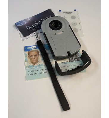 Doculus Lumus in Grau mit Visasticker und Reticle-Card zur Vermessung von Merkmalen